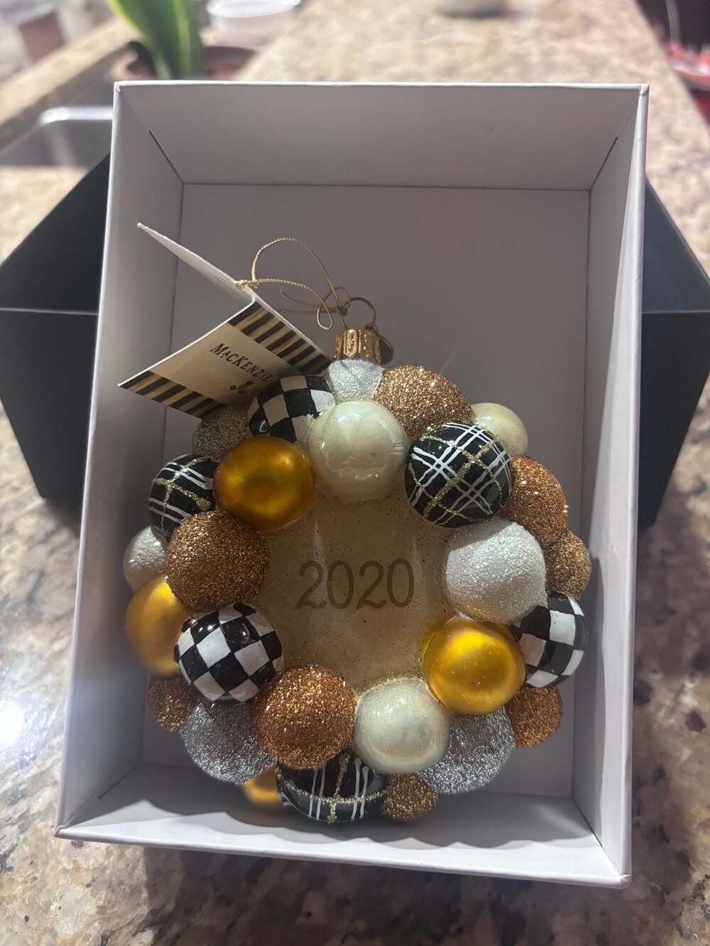 MacKenzie-Childs 2020 Hand-Painted Glass Wreath Ornament